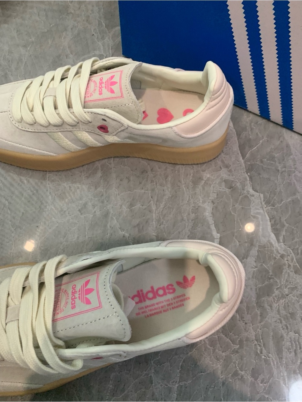adidas Samba Cream Suede Sneakers with Pink Accents and Gum Sole - Picture 4 of 5